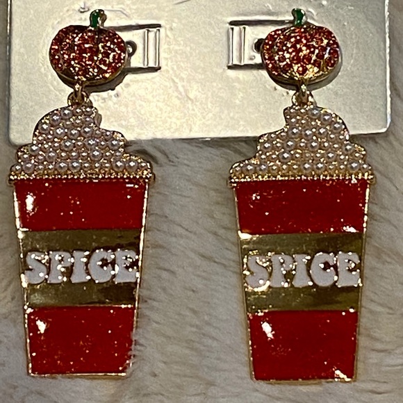 SugarFix by Baublebar PSL Pumpkin Spice Latte Drop Dangle Sparkly Earrings NWT - Picture 3 of 4